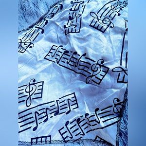 SATIN head kerchief scarf triangular tie vintage musical notations No label 00AK